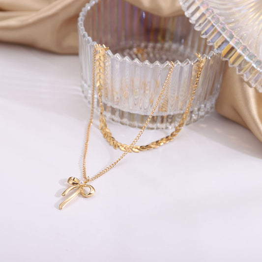 Bow Fishbone Multi-layer Necklace
